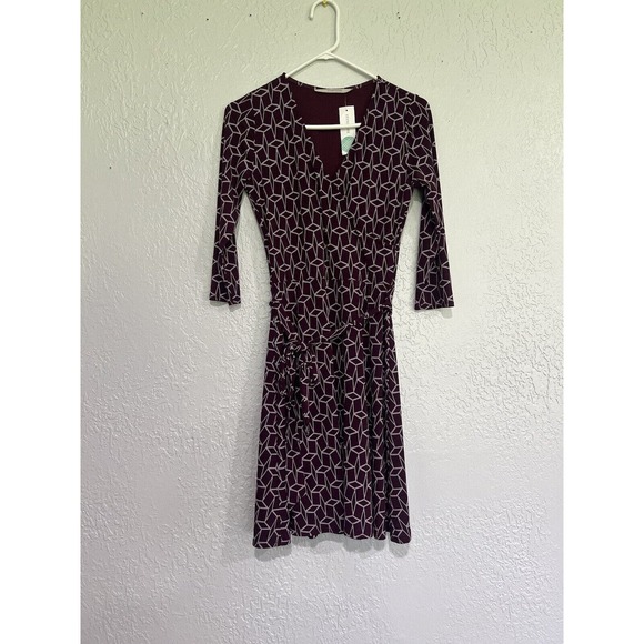 NWT 41 Hawthorn Faux Wrap Dress Purple Geometric Belted Size S - Picture 1 of 7